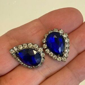 Vintage Blue Rhinestone Teardrop Earrings
